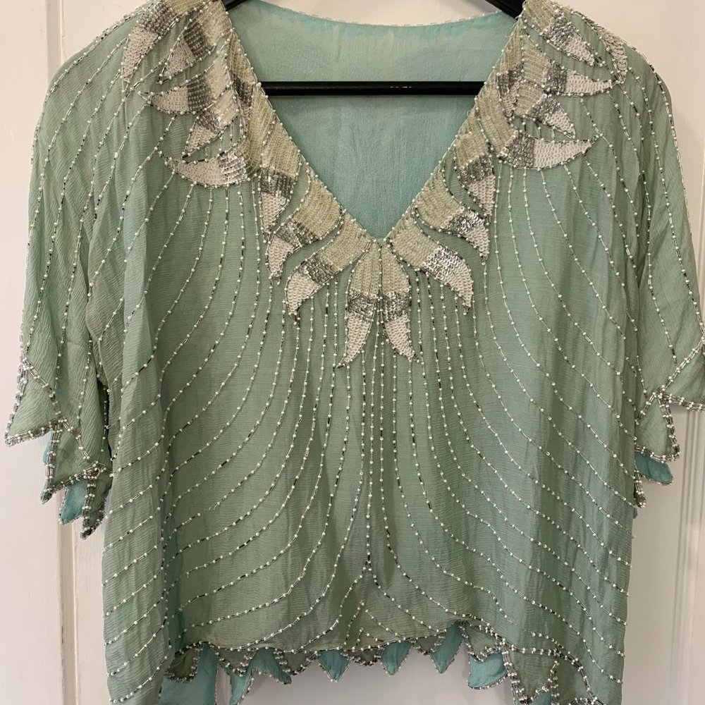 Elegant Teal Embellished Blouse